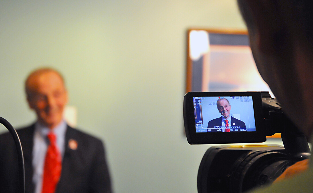 Chancellor Harvey Perlman answers questions from the media following the Sept. 17 State of the University address. 