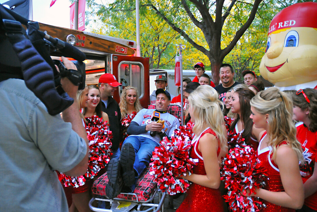 HLN's Bob Van Dillen during the "Rivalry Express" bus tour broadcast at UNL. 