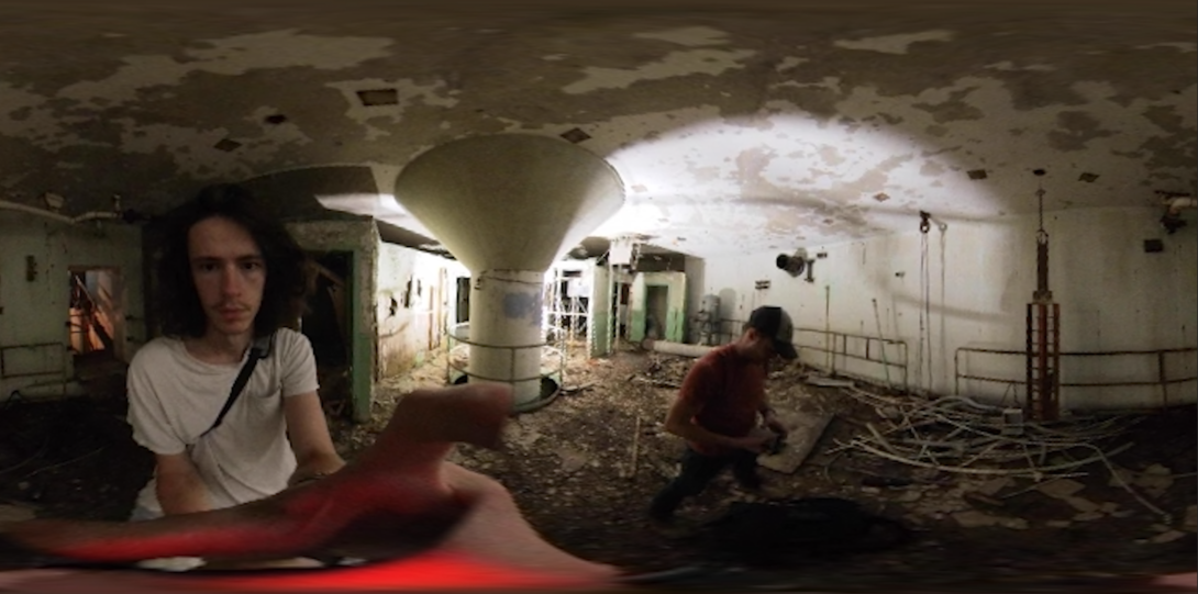 Images taken with a 360-video camera depict undergraduate students in the Speculative Devices Lab setting up various shots underground in the abandoned missile silo. Image courtesy of Speculative Devices Lab.