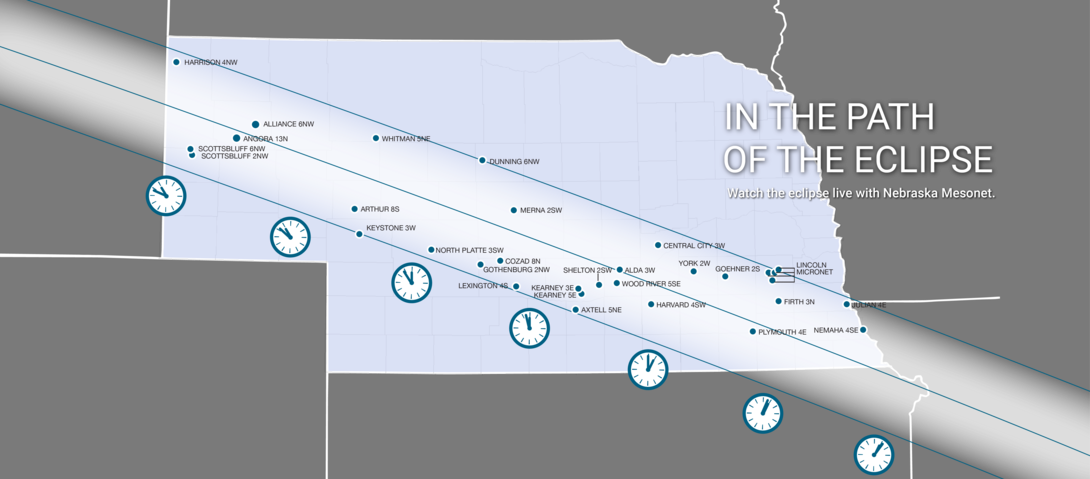 Thirty weather stations in Nebraska are within the path of total eclipse. | Graphic by Shawna Richter-Ryerson