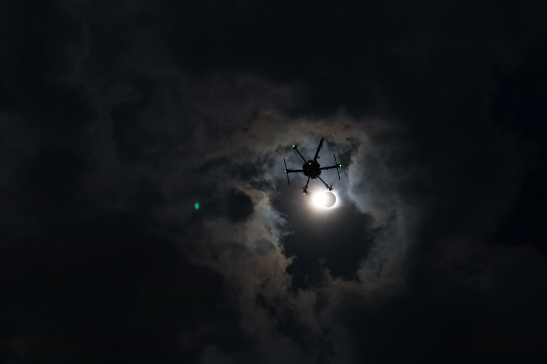 A University of Nebraska-Lincoln weather drone flies into the atmosphere during the solar eclipse Monday, Aug. 21, 2017.