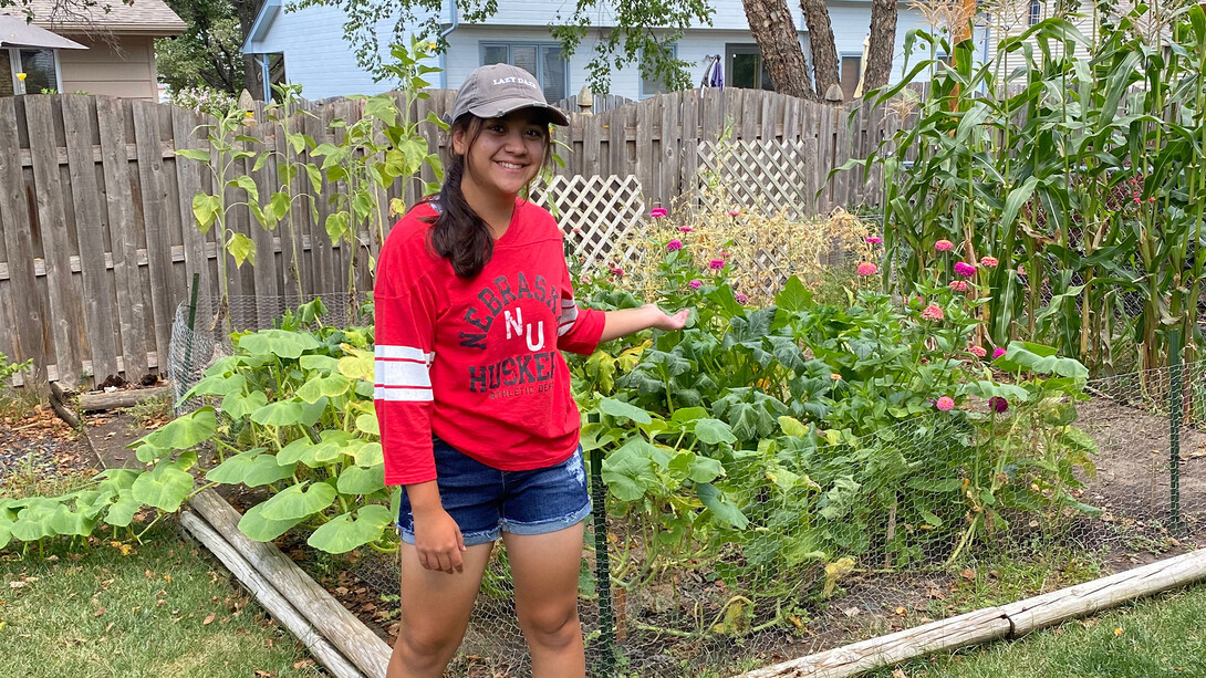 The Biggest Grower winner, Yve Nelson of Lincoln, shows off her competition garden.