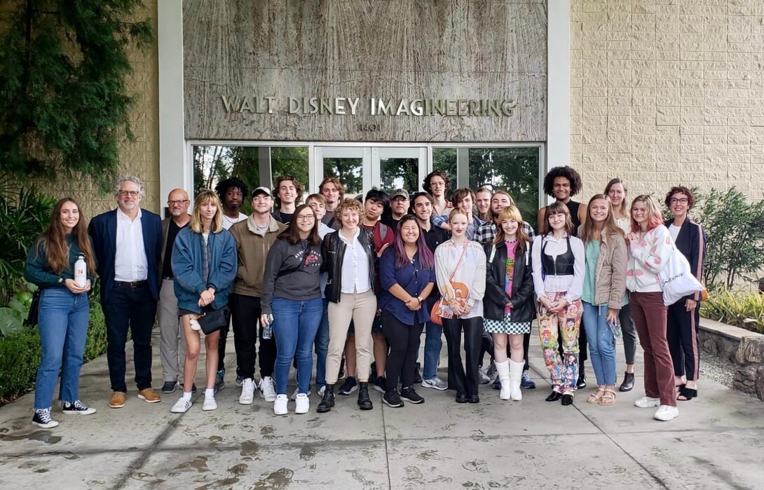 Students and faculty from the Johnny Carson Center for Emerging Media Arts had the opportunity to tour Disney Imagineering with Mikhael Tara Garver as part of their trip to Los Angeles to attend the Infinity Festival-Hollywood. Courtesy photo.