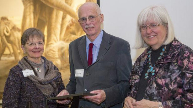 Robert Kaul (center) was presented the Anderson Award from the Friends of the State Museum in 2015. He is pictured with (left) Betty Anderson, the award’s namesake, and Priscilla Grew, emeritus director of the museum.