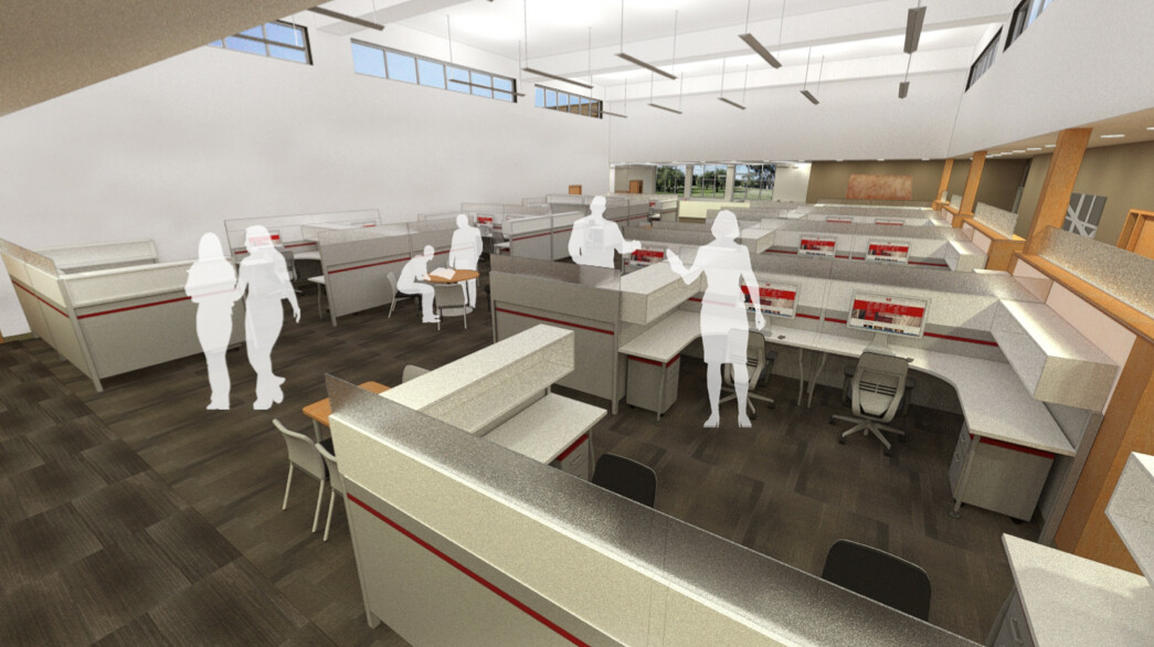 The 140,000-square-foot addition to the NU College of Law will allow for potential expansion of the college's four legal clinics. Shown here is an architect's rendering of the project's interior.