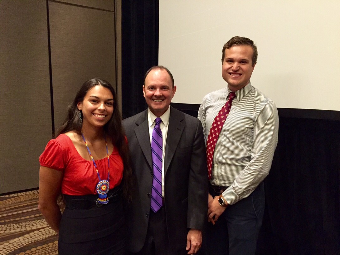 UNL students Rebekka Schlichting (left) and Alex Mallory (far right) met with U.S. Assistant Secretary for Indian Affairs Kevin Washburn. 