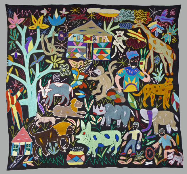 One of the pieces of art to be auctioned is "Village Scene: Culture and Cuisine" by Selina Makwana.