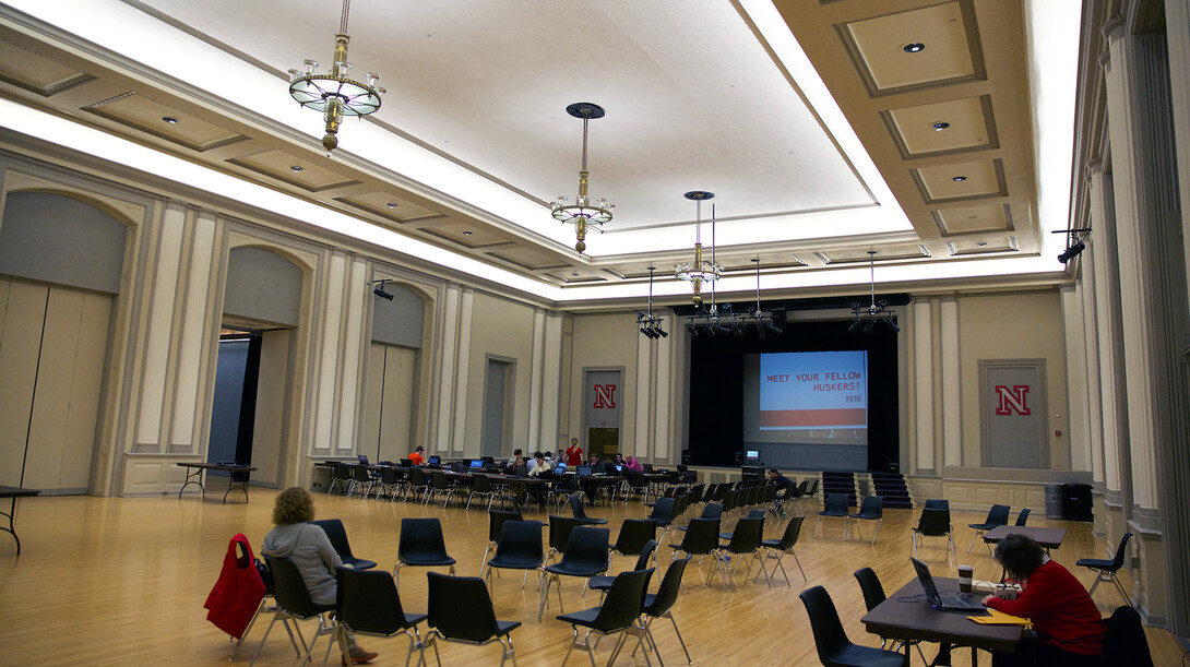Recent upgrades to the Nebraska Union include a facelift to the Ballroom. Work included ceiling paint, lighting improvements and new curtains.