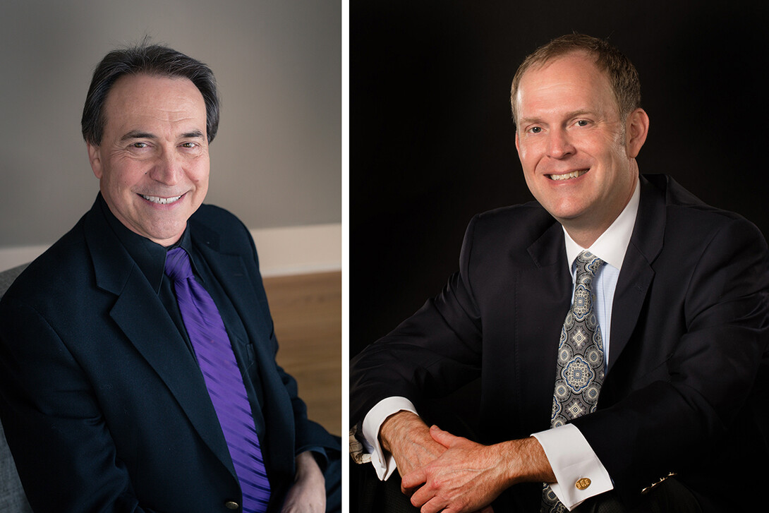 Lincoln’s Symphony Orchestra Music Director Edward Polochick (left) and Glenn Korff School of Music Professor of Piano Mark Clinton.