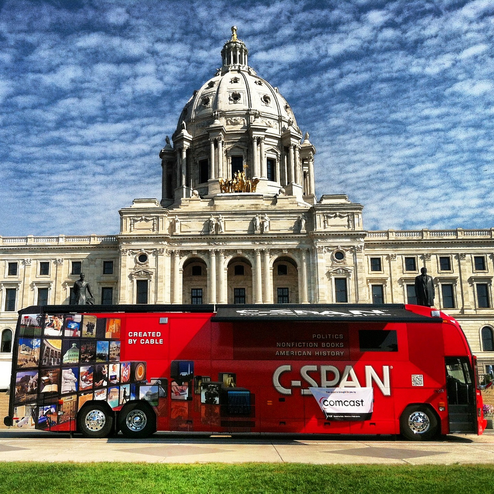 The C-SPAN bus during a stop at the Minnesota state capitol. The bus will stop at UNL on Oct. 15.