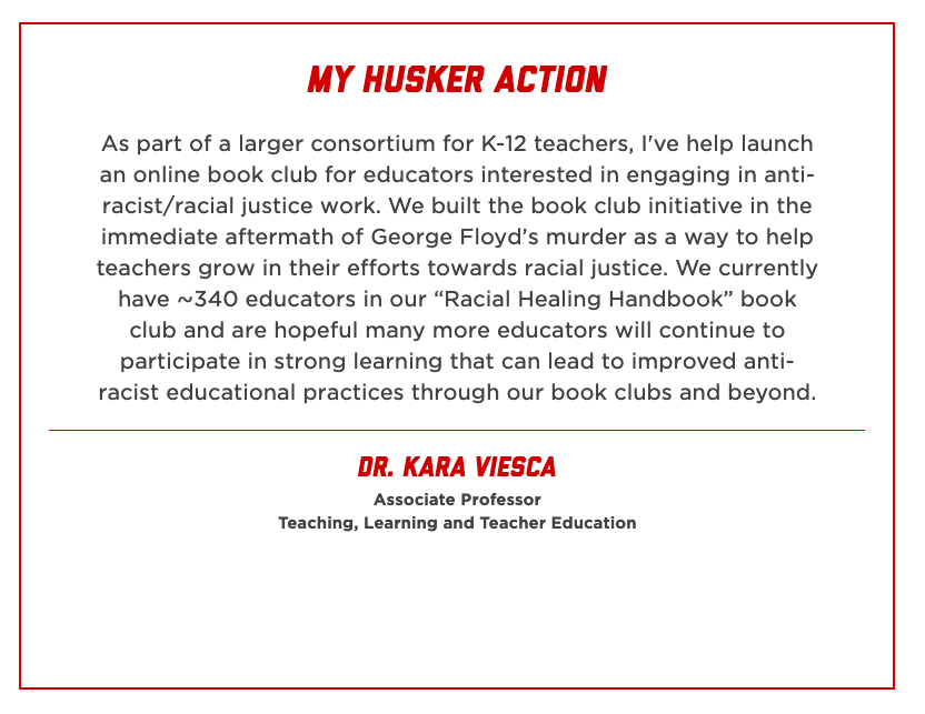 The My Husker Action website will feature actions individuals are taking to address racism and unjust practices. Click to enlarge.