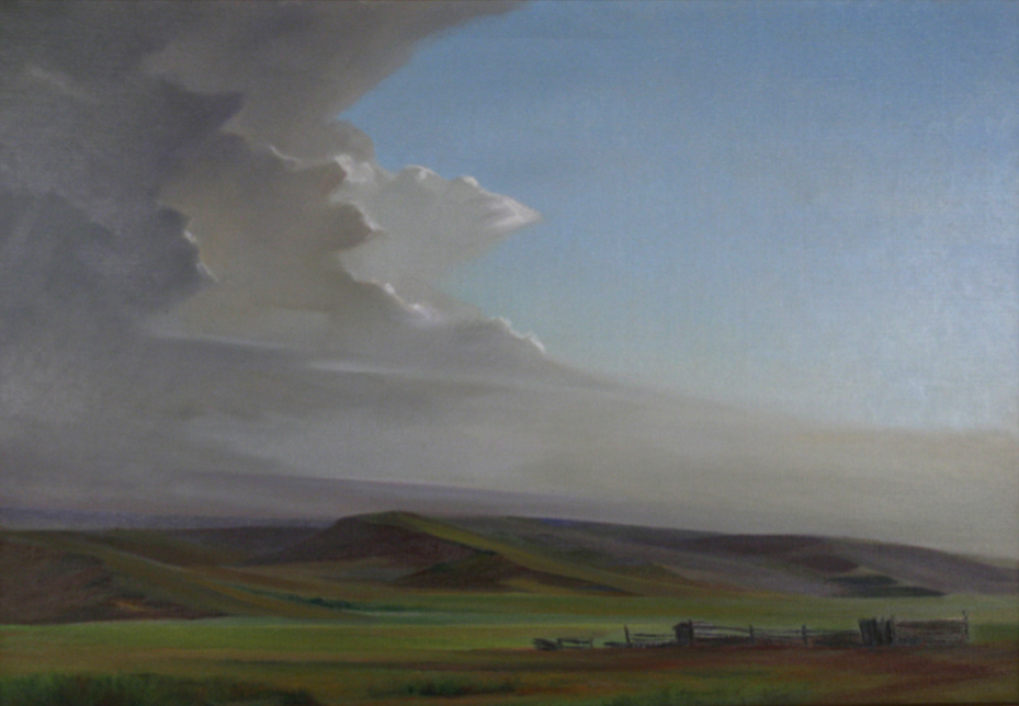 The "Transported with Wonder" exhibition at the Great Plains Art Museum includes "High Plains — Range Land," an oil on linen painting by Raymond J. Eastwood. The painting is from the Mark and Carol Moseman Collection.