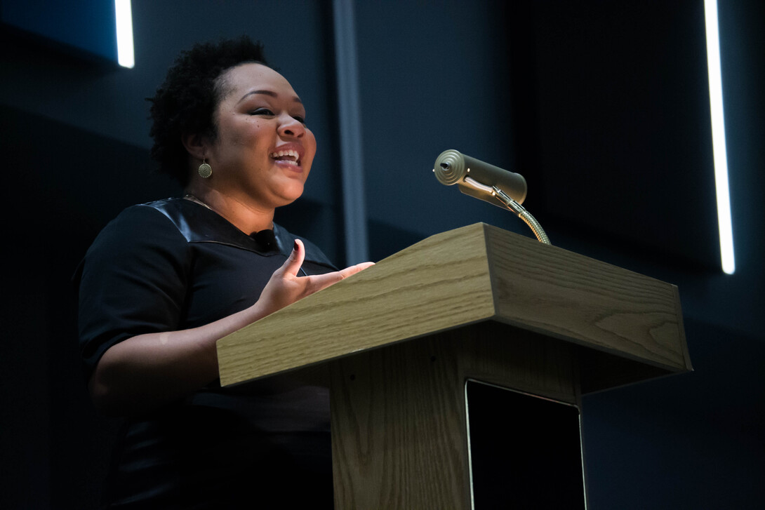 PBS Newshour White House correspondent Yamiche Alcindor delivers a lecture Nov. 29 in the Willa Cather Dining Complex.