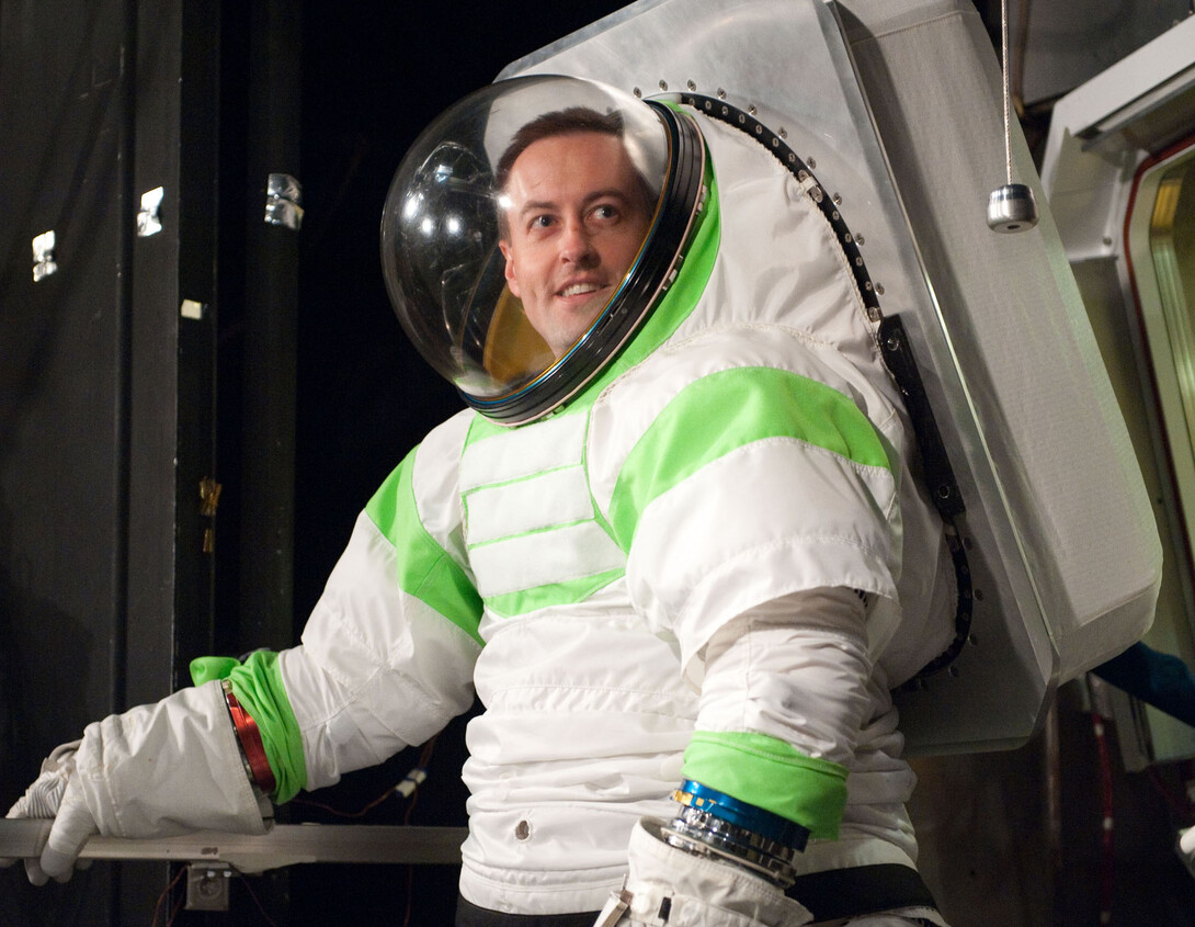 UNL alumnus Dana Valish serves as a test subject in NASA's Z-1 spacesuit testing at the Johnson Space Center in Houston, Texas. He is part of a team developing the Z-2, NASA's newest prototype spacesuit.