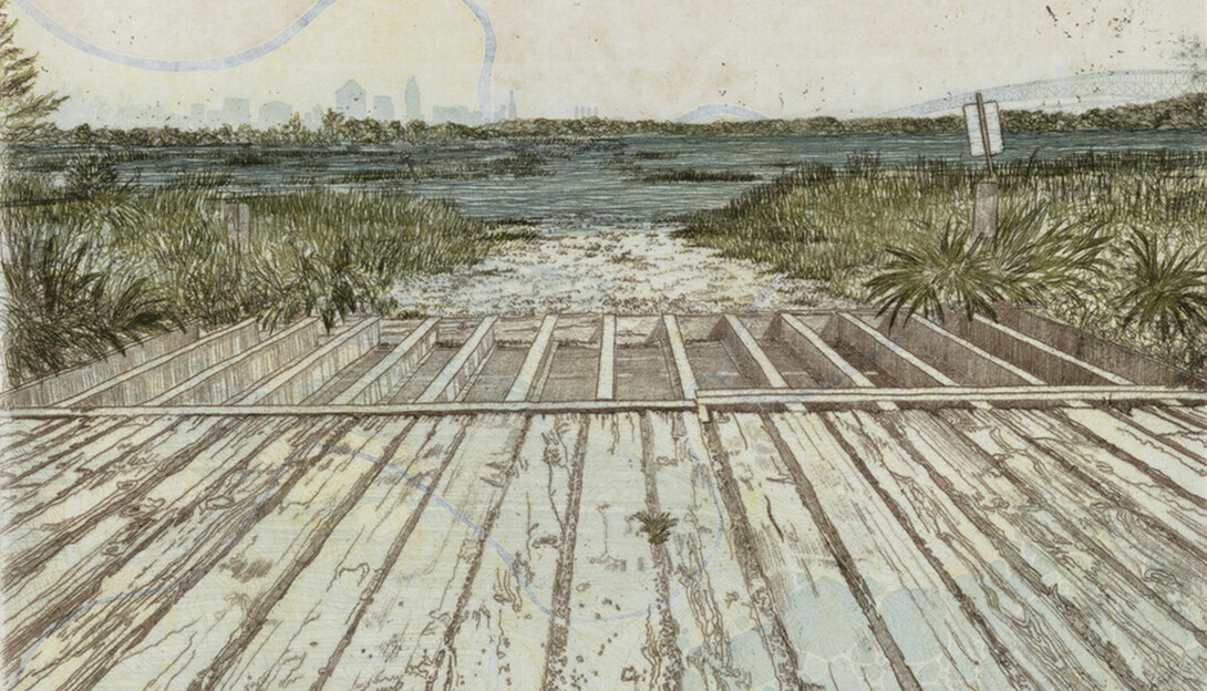 Amanda Maciuba, “Trace I (Peru, Nebraska),” 17” x 23”, 2023, monotype, intaglio and relief.