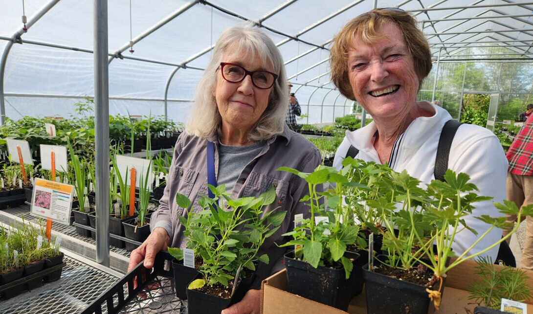 Women pick up plants at NSA plant sale.