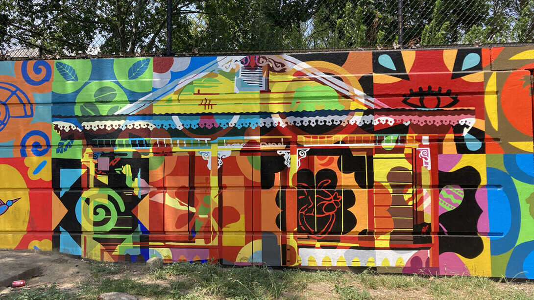 A mural by Linda Fernandez and Keir Johnston, who will present the next Hixson-Lied Visiting Artist & Scholar Lecture Oct. 9.