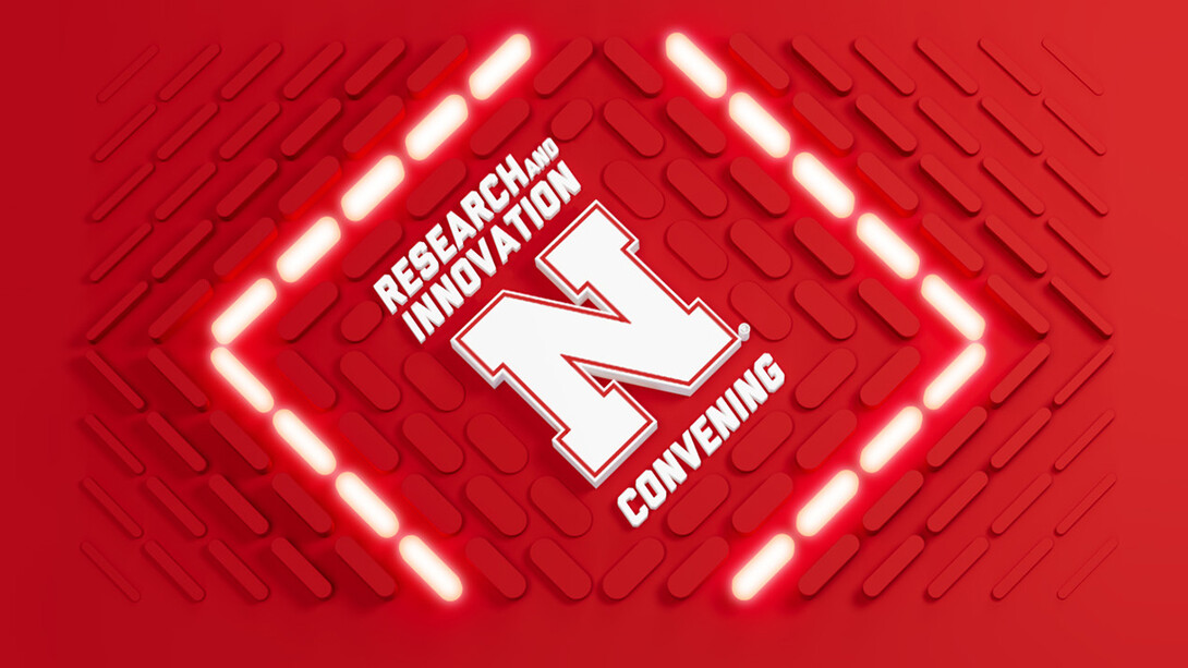 Reserch and Innovation Convening graphic — red background with white N.