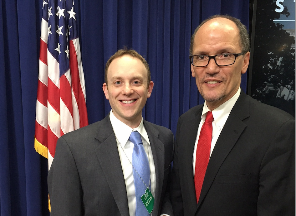 UNL's Ari Kohen with Secretary of Labor Tom Perez during the "White House Social" at the White House on Jan. 20. 