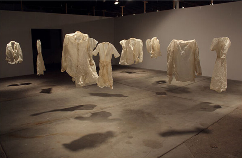 Emma Nishimura, “Vestige:  Navigating the Layers,” paper garments, installation view, 2011.