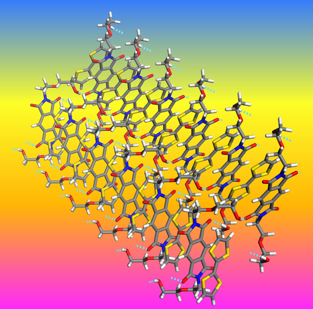 Computer-generated image of a new ferrorelectric organic crystal.