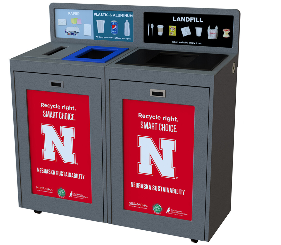 New campus recycling bins for the pilot program will include designated spaces for materials that can be recycled and those destined for the landfill. The new bins are scheduled to arrive by mid-September.