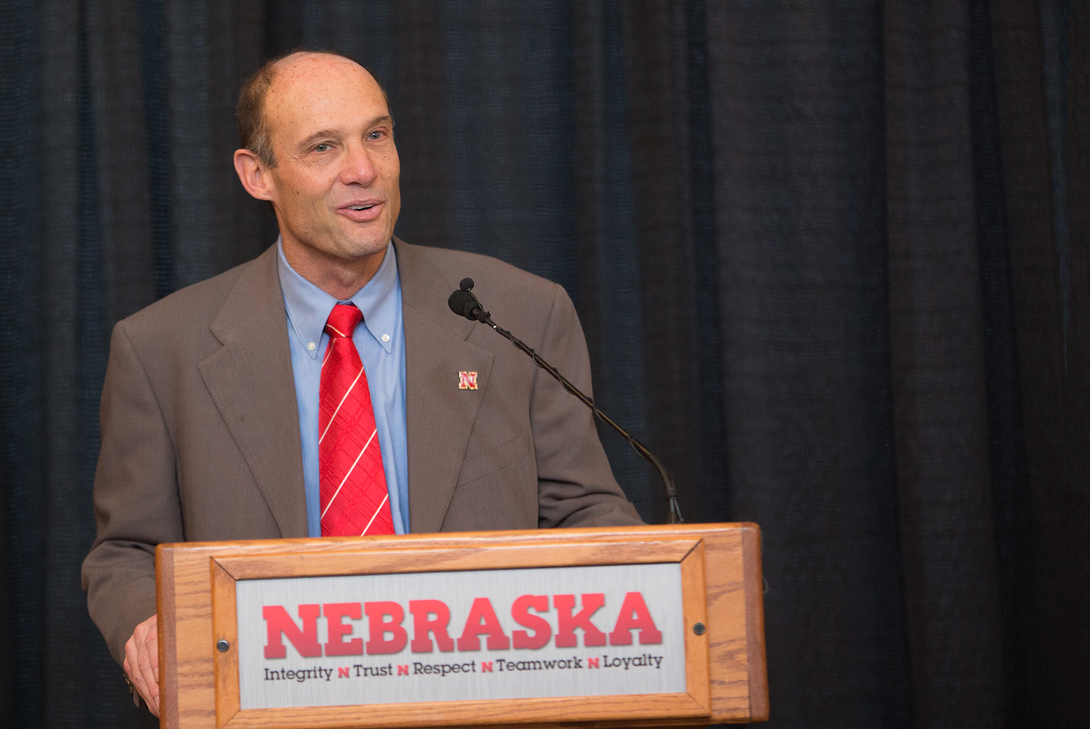 Husker football coach Mike Riley talks at his Dec. 5 introductory news conference. 