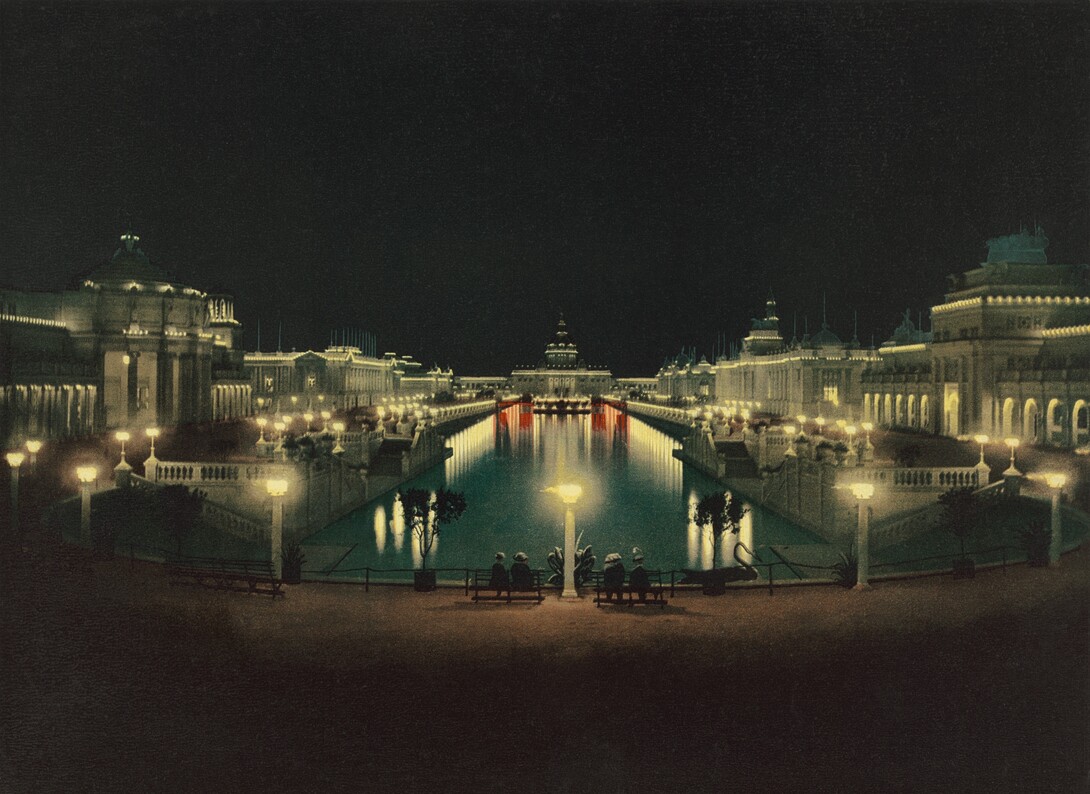 Night illumination Grand Court at the Trans-Mississippi and International Exposition Omaha Nebraska 1898.