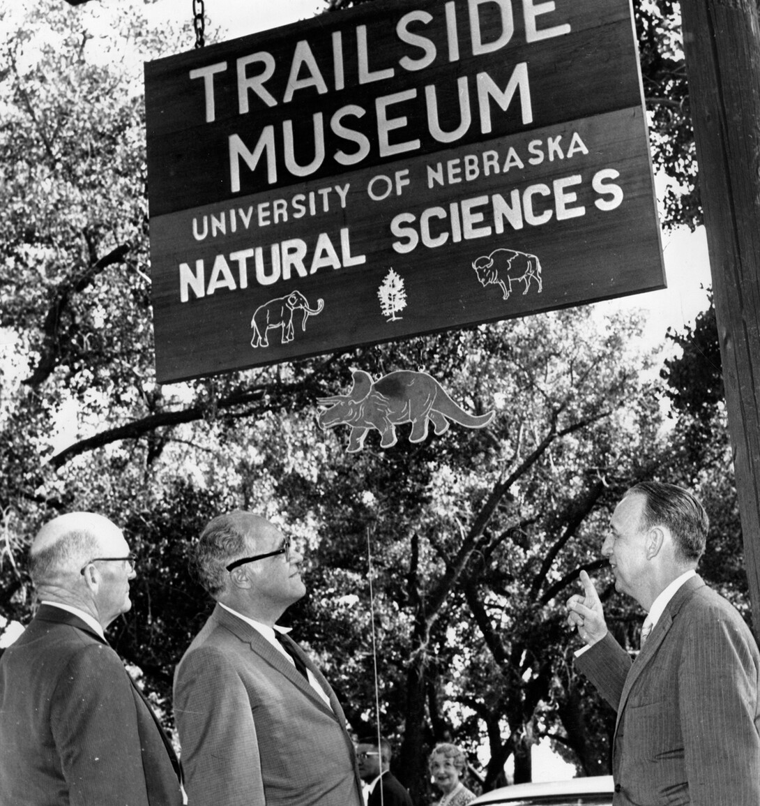 The grand opening of Trailside Museum in June 1961: from left, state senator George Gerdes, Gov. Frank B. Morrison, State Museum Director C. Bertrand Schultz