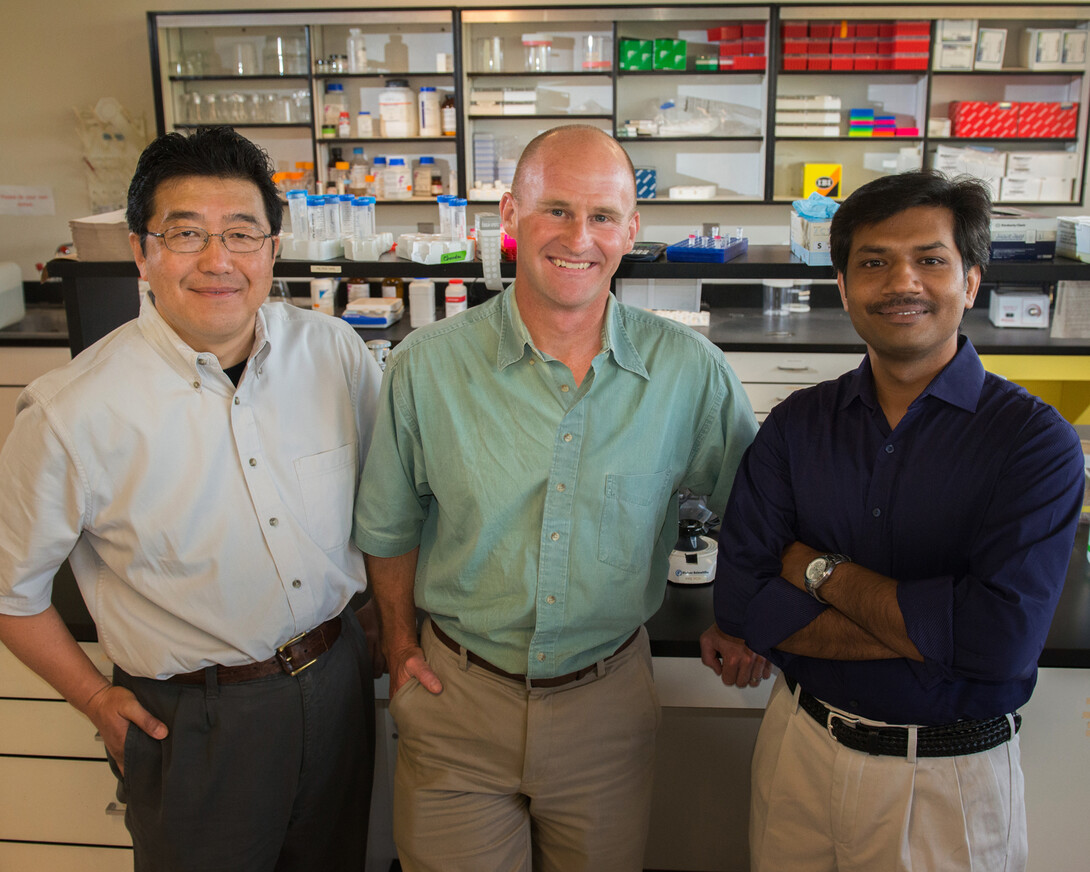 Research team members (from left) Hideaki Moriyama, Jay Storz and Chandrasekhar Natarajan.