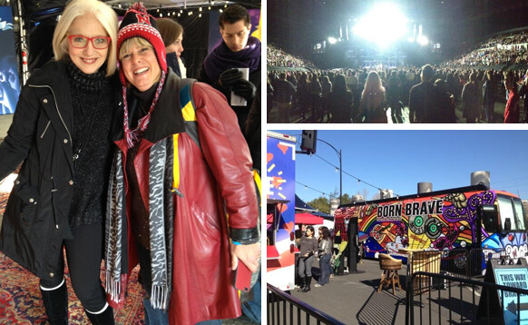 UNL's Susan Swearer is on tour with Lady Gaga's Born Brave Bus tour. Swearer (in stocking cap) is pictured with Lady Gaga's mother Cynthia Germanotta.