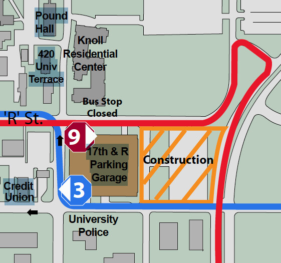 The “WRAP” housing and garage build will impact parking and bus routes east of the 17th and R St. parking garage. 